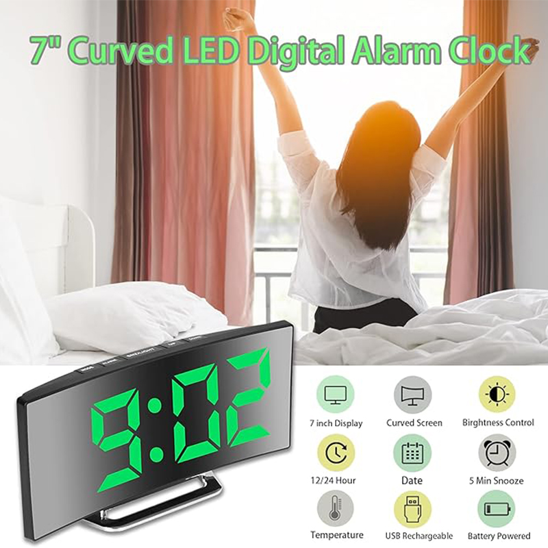 LED منبه رقمي شاشة منحنية مرآة - مراجعة Electronics Gadgets For Home وسعره