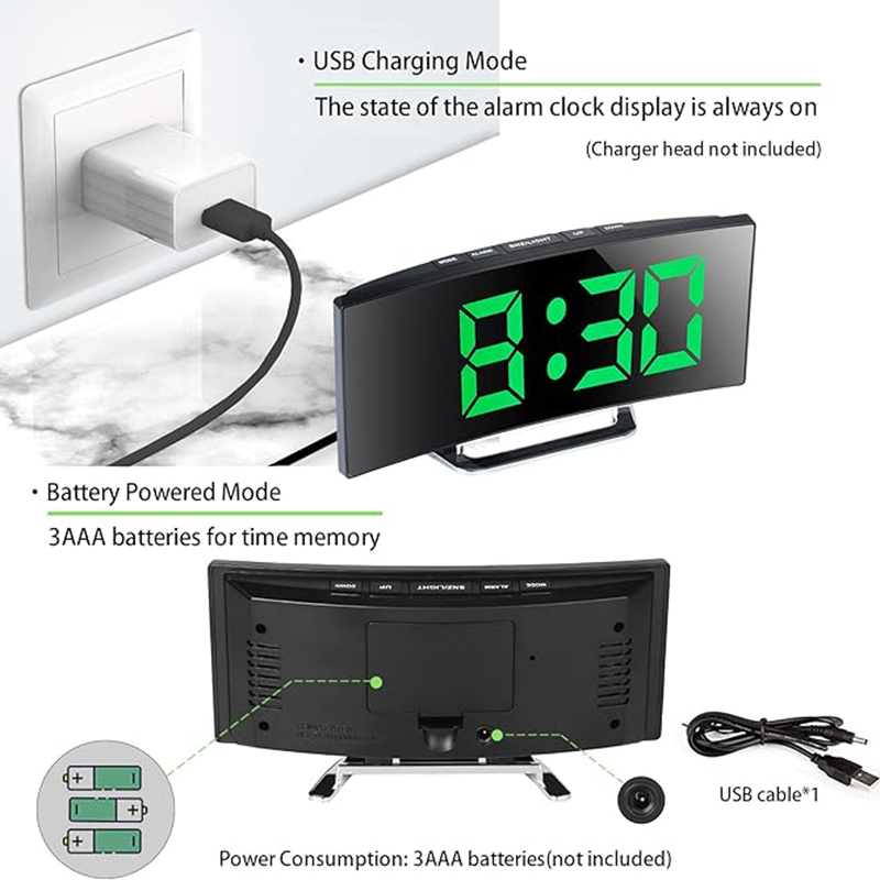 LED منبه رقمي شاشة منحنية مرآة - مراجعة Electronics Gadgets For Home وسعره